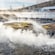 Steam rising from a rocky landscape
